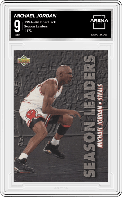 Michael Jordan  from the 1993-94 Upper Deck set graded by Arena Club and given an overall grade of 9.