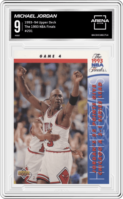 Michael Jordan from the 1993-94 Upper Deck set graded by Arena Club and given an overall grade of 9.