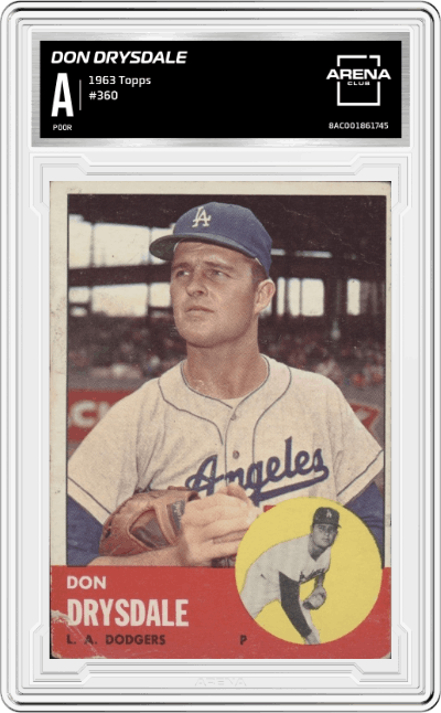 Don Drysdale from the 1963 Topps set graded by Arena Club.