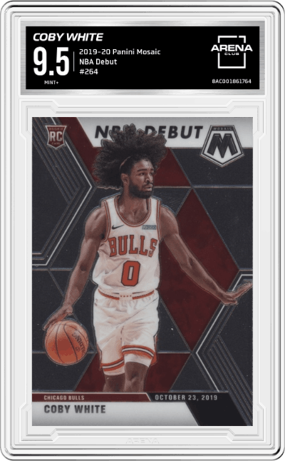 Coby White from the 2019-20 Panini Mosaic  set graded by Arena Club and given an overall grade of 9.5.