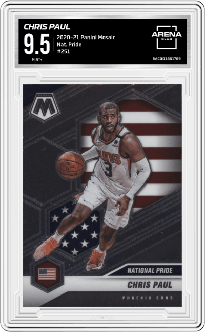 Chris Paul from the 2020-21 Panini Mosaic set graded by Arena Club and given an overall grade of 9.5.