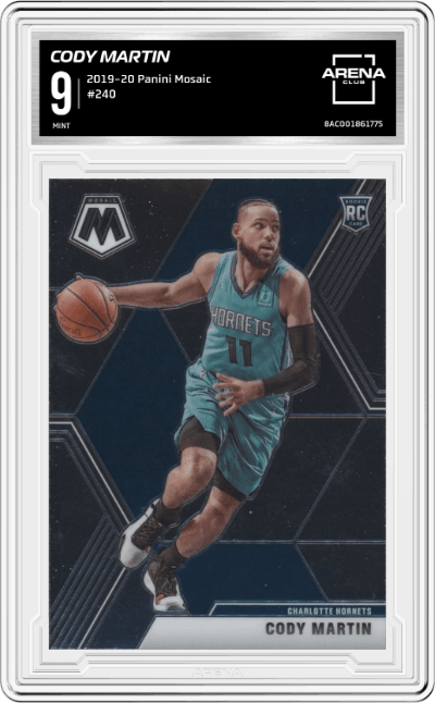 Cody Martin from the 2019-20 Panini Mosaic  set graded by Arena Club and given an overall grade of 9.