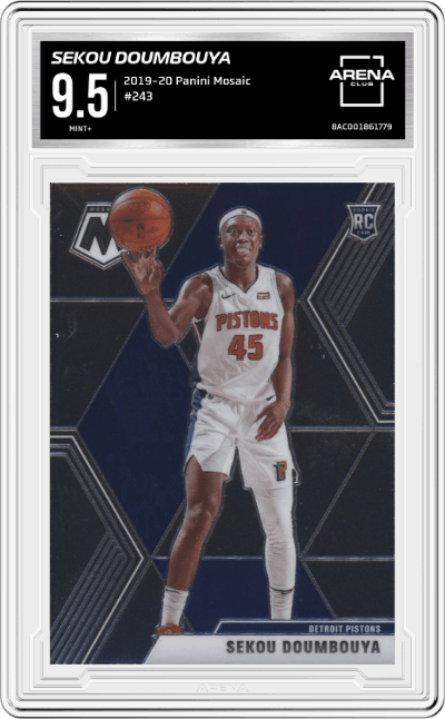 Sekou Doumbouya from the 2019-20 Panini Mosaic  set graded by Arena Club and given an overall grade of 9.5.