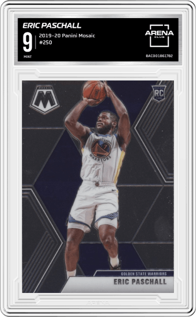 Eric Paschall from the 2019-20 Panini Mosaic  set graded by Arena Club and given an overall grade of 9.