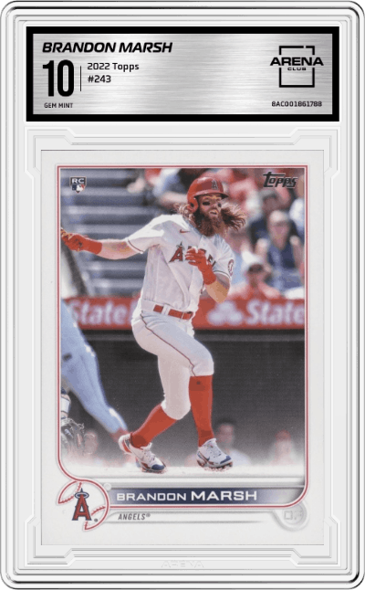 Brandon Marsh from the 2022 Topps   set graded by Arena Club and given an overall grade of 10.