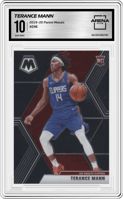 Terance Mann from the 2019-20 Panini Mosaic  set graded by Arena Club and given an overall grade of 10.