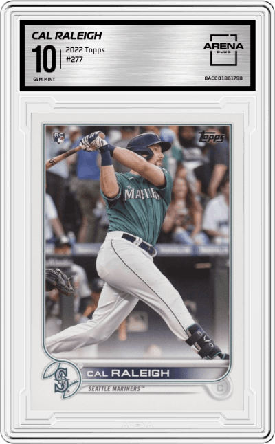 Cal Raleigh from the 2022 Topps   set graded by Arena Club and given an overall grade of 10.