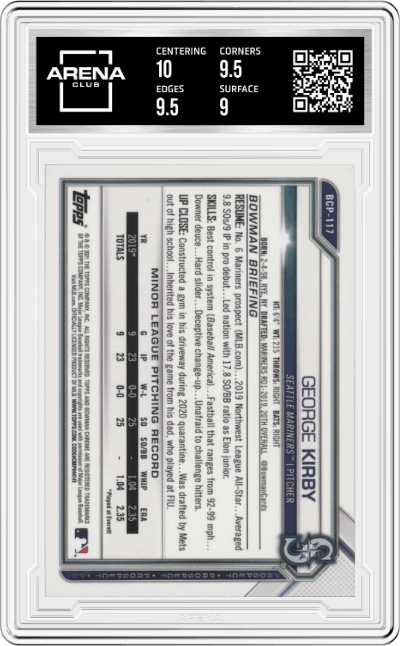 George Kirby from the 2021 Bowman set graded by Arena Club and given an overall grade of 9.5.