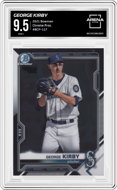 George Kirby from the 2021 Bowman set graded by Arena Club and given an overall grade of 9.5.