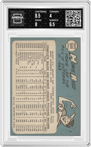 Howie Reed from the 1965 Topps set graded by Arena Club and given an overall grade of 4.5.