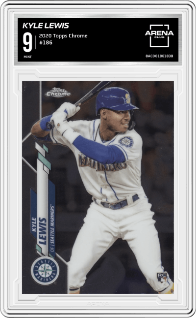 Kyle Lewis from the 2020 Topps Chrome set graded by Arena Club and given an overall grade of 9.