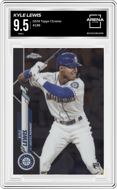 Kyle Lewis from the 2020 Topps Chrome set graded by Arena Club and given an overall grade of 9.5.