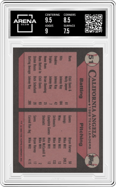Angels Leaders from the 1989 Topps set graded by Arena Club and given an overall grade of 8.