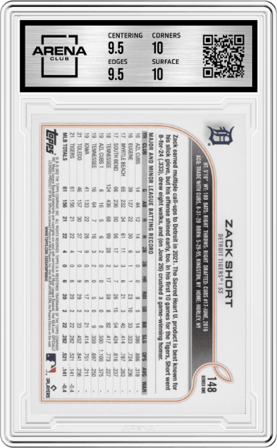 Zack Short from the 2022 Topps   set graded by Arena Club and given an overall grade of 10.