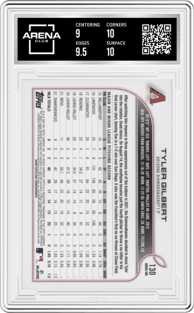Tyler Gilbert from the 2022 Topps   set graded by Arena Club and given an overall grade of 9.5.