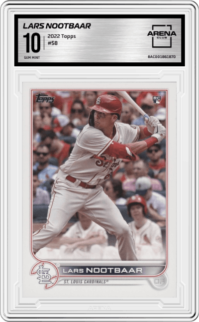 Lars Nootbaar from the 2022 Topps   set graded by Arena Club and given an overall grade of 10.