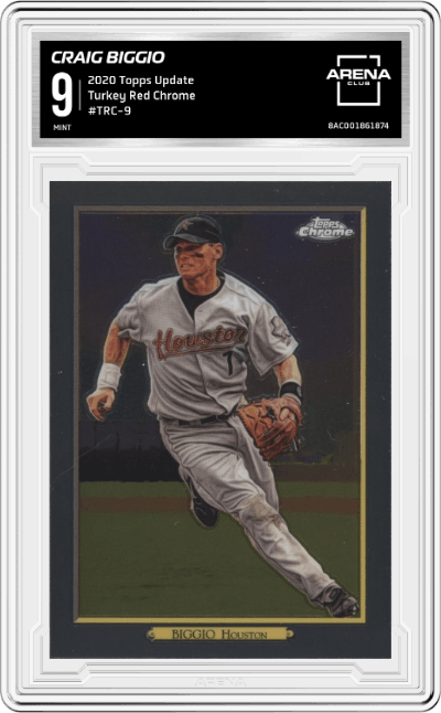 Craig Biggio from the 2020 Topps Update  set graded by Arena Club and given an overall grade of 9.