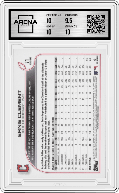 Ernie Clement from the 2022 Topps   set graded by Arena Club and given an overall grade of 10.