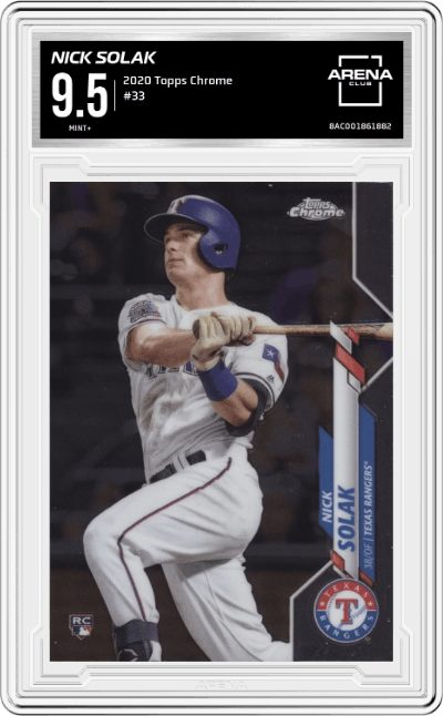 Nick Solak from the 2020 Topps Chrome set graded by Arena Club and given an overall grade of 9.5.