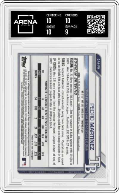 Pedro Martinez from the 2021 Bowman Chrome set graded by Arena Club and given an overall grade of 9.5.
