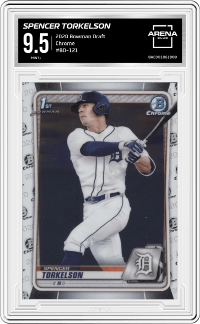 Spencer Torkelson from the 2020 Bowman Draft set graded by Arena Club and given an overall grade of 9.5.