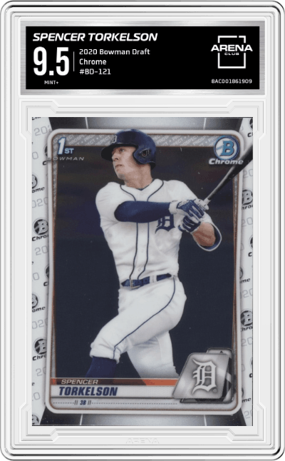 Spencer Torkelson from the 2020 Bowman Draft set graded by Arena Club and given an overall grade of 9.5.