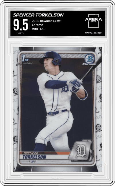 Spencer Torkelson from the 2020 Bowman Draft set graded by Arena Club and given an overall grade of 9.5.