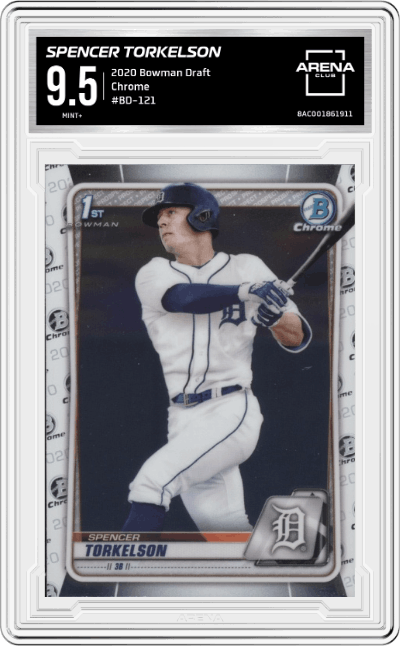 Spencer Torkelson from the 2020 Bowman Draft set graded by Arena Club and given an overall grade of 9.5.