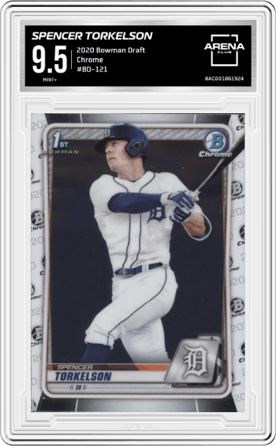 Spencer Torkelson from the 2020 Bowman Draft set graded by Arena Club and given an overall grade of 9.5.