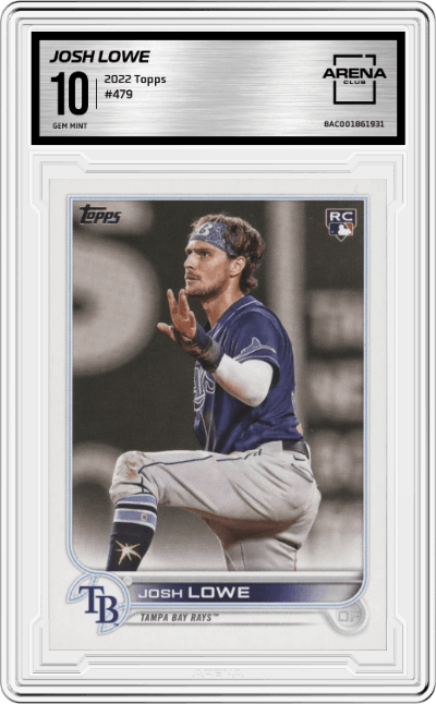 Josh Lowe from the 2022 Topps set graded by Arena Club and given an overall grade of 10.