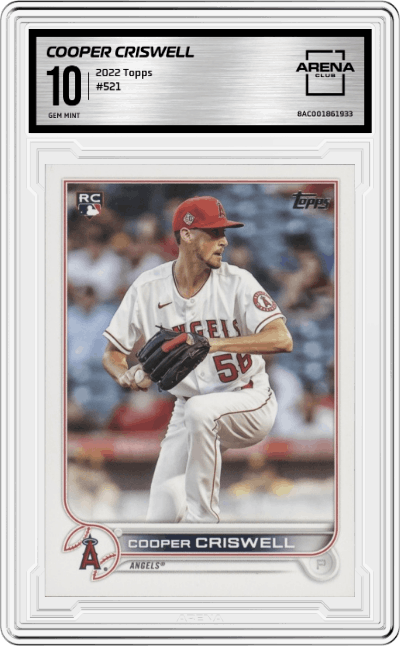 Cooper Criswell from the 2022 Topps set graded by Arena Club and given an overall grade of 10.