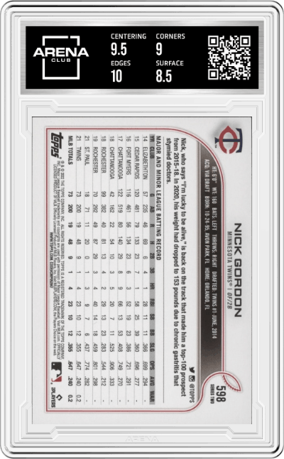 Nick Gordon from the 2022 Topps set graded by Arena Club and given an overall grade of 9.