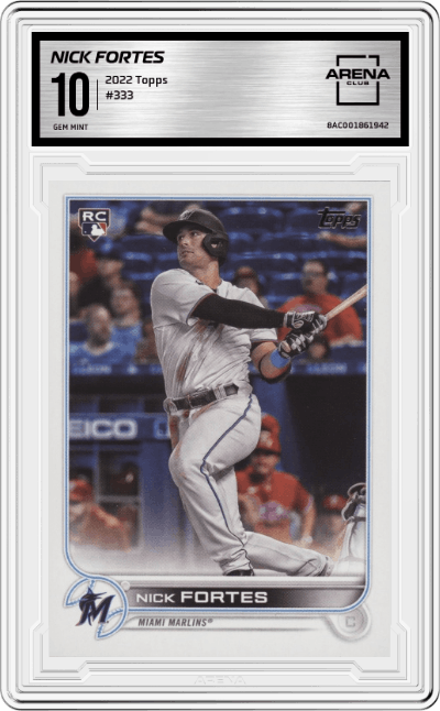 Nick Fortes from the 2022 Topps set graded by Arena Club and given an overall grade of 10.