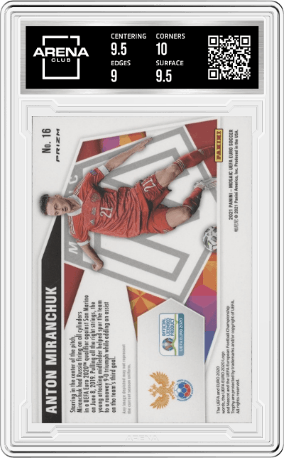 Anton Miranchuk from the 2020-21 Mosaic UEFA Euro 2020
 set featuring a Silver Mosaic parallel graded by Arena Club and given an overall grade of 9.5.