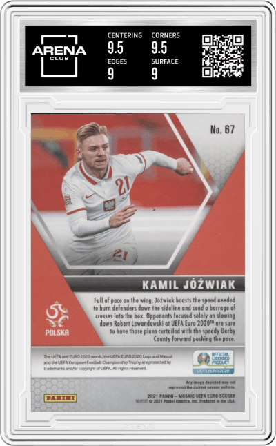 Kamil Jozwiak from the 2020-21 Mosaic UEFA Euro 2020
 set graded by Arena Club and given an overall grade of 9.5.