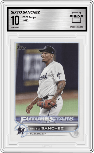 Sixto Sanchez from the 2022 Topps set graded by Arena Club and given an overall grade of 10.