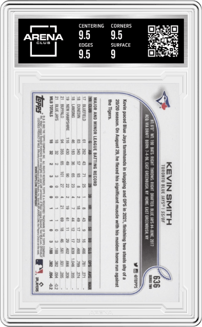 Kevin Smith from the 2022 Topps set graded by Arena Club and given an overall grade of 9.5.