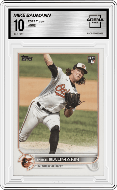 Mike Baumann from the 2022 Topps set graded by Arena Club and given an overall grade of 10.