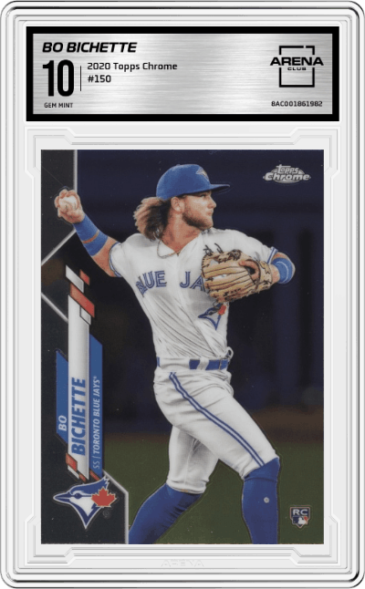 Bo Bichette from the 2020 Topps Chrome set graded by Arena Club and given an overall grade of 10.