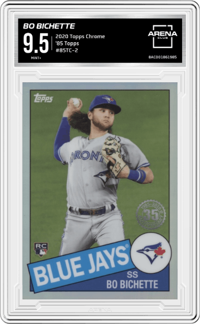 Bo Bichette from the 2020 Topps Chrome set graded by Arena Club and given an overall grade of 9.5.