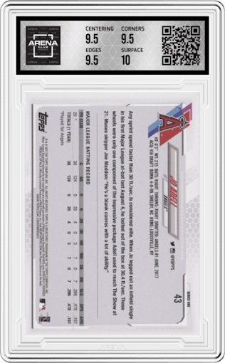 Jo Adell from the 2021 Topps  set graded by Arena Club and given an overall grade of 10.