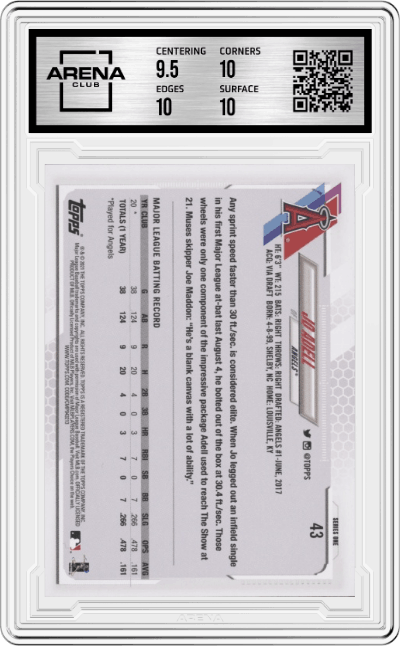 Jo Adell from the 2021 Topps  set graded by Arena Club and given an overall grade of 10.