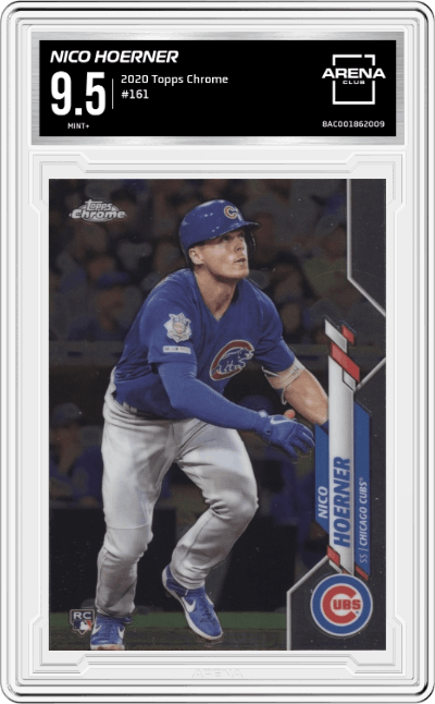 Nico Hoerner from the 2020 Topps Chrome set graded by Arena Club and given an overall grade of 9.5.