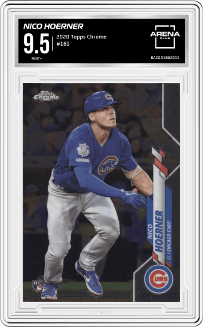 Nico Hoerner from the 2020 Topps Chrome set graded by Arena Club and given an overall grade of 9.5.