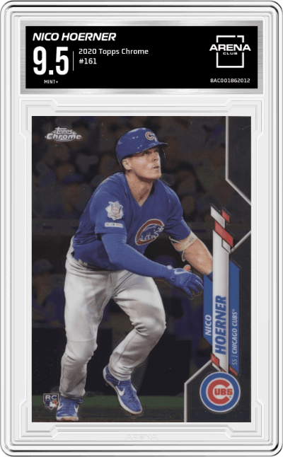 Nico Hoerner from the 2020 Topps Chrome set graded by Arena Club and given an overall grade of 9.5.