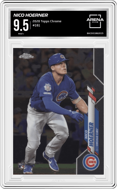 Nico Hoerner from the 2020 Topps Chrome set graded by Arena Club and given an overall grade of 9.5.