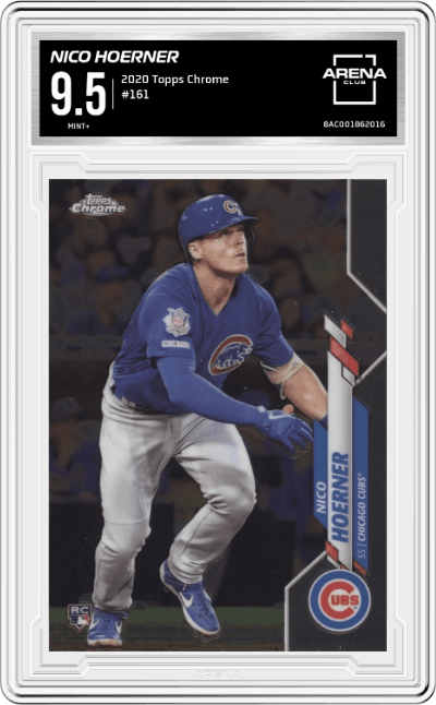 Nico Hoerner from the 2020 Topps Chrome set graded by Arena Club and given an overall grade of 9.5.