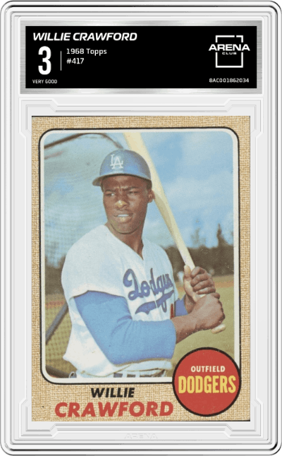 Willie Crawford from the 1968 Topps set graded by Arena Club and given an overall grade of 3.