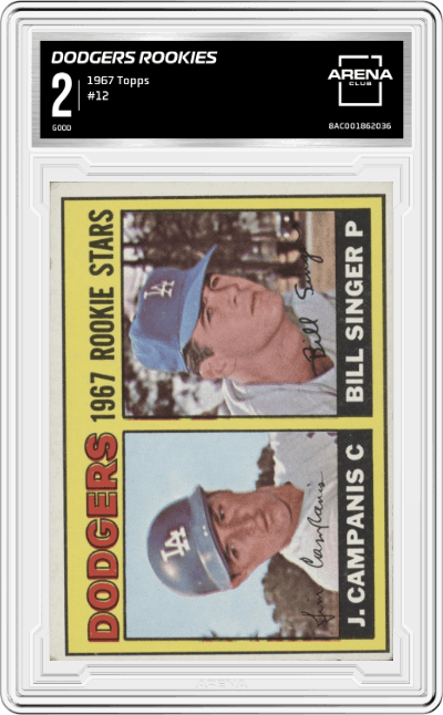 Dodgers Rookies from the 1967 Topps set graded by Arena Club and given an overall grade of 2.