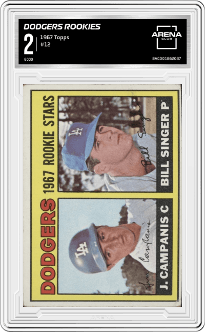 Dodgers Rookies from the 1967 Topps set graded by Arena Club and given an overall grade of 2.